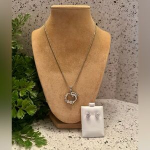 Dolphin theme pendant necklace with rhinestones and earrings